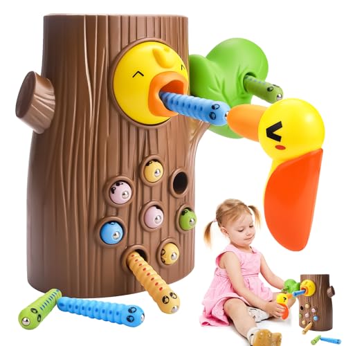 Vibbang Woodpecker Worm Toy, Wurm Fangen Spiel Montessori Lernspielzeug, Magnetisches Spielzeug Kinder Spiel, Fang Den Wurm Spiel, ab 2 3 4 Jahren Jungen und Mädchen Geschenke von Vibbang