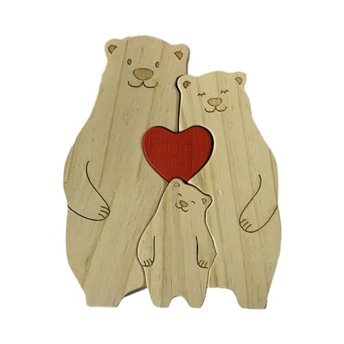 Bärenfamilie-Dekorationen – Cartoon-Herzpuzzles aus Holz, Cartoon-Bärenfamilie | Dekoratives Schlafzimmer-Desktop-Ornament, 3 Bären, hölzernes Bärenpuzzle, dekorativ, niedliche Raumdekoration für Wohn von Vibhgtf