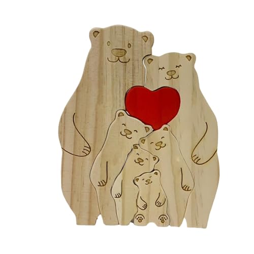 Bärenfamilien-Puzzle – Bärenpuzzle aus Holz, künstlerisches Desktop-Ornament | Hölzernes Bärenpuzzle, kreatives Geburtstagsgeschenkpuzzle, liebevolle, leere Familienbärenskulptur mit Herz für das Büch von Vibhgtf