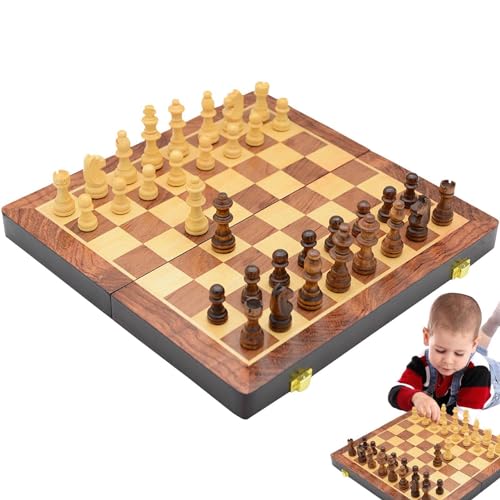 Faltbares magnetisches Schachspiel – langlebiges, handgefertigtes Massivholz-Schachbrett – Unterhaltungs-Brettspiel, Geschenk für Kinder. Magnetisches Schachbrett-Set – langlebiges, handgefertigtes Ma von Vibhgtf