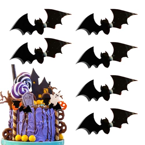 Fledermaus-Halloween-Kuchendekorationen,Halloween-Fledermaus-Cupcake-Topper,3D schwarzer Acryl-Kuchenaufsatz in Fledermausform, Cupcake-Dekorationen - Lebendige dekorative Streichspielzeuge, wiederver von Vibhgtf