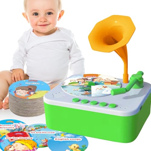 Kinder-Phonograph mit 96 Karten – Musik-Player, Grammophon, Musik-Player-Box mit 96 Karten – interaktives Lern-Spieluhr-Spielzeug für Kleinkinder, Kinder ab 3 Jahren. Kinder-Phonograph mit 96 Karten, von Vibhgtf