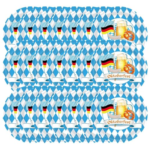 Oktoberfest-Zubehör,Oktoberfest-Geschirr,20-teiliges Geschirrset | Das blau-weiße Flaggen-Karodesign dient 20 Gästen zum deutschen Oktoberfest von Vibhgtf