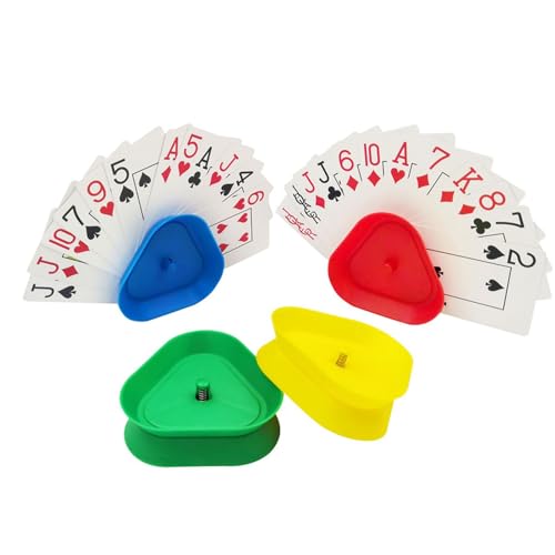 Pokerkartenhalter – 4 Spielkartenhalter, Spielkartenhalter | Freihändiger Pokerkarten-Organizer, dreieckiger Spielkartenhalter, Kartenhalter-Aufbewahrung für Senioren-Kinder-Pokerpartys von Vibhgtf