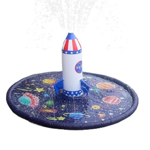 Sprinkler-Pool – Kinder-Spritzpad – Tragbares Sommer-Sprinkler-Spritzpad für Kinder, aufblasbarer Outdoor-Sprinkler mit Rutschfestigkeit, Rocketship Kinder-Wassersprinkler, und Mädchen, Spritzp von Vibhgtf