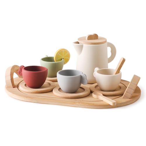 Tea-Time-Spielzeug für Mädchen – Rollenspiel-Teeparty-Set, Vistaprint Rollenspiel-Simulationsspielset aus Holz, Küchenzubehör mit glatten Kanten, Weihnachten, Kindertag, Geburts von Vibhgtf