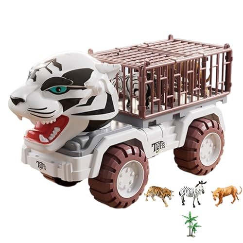 Tier-LKWs – Tiger-Gefängnisauto-Spielzeugset | Spielzeugauto mit Rückziehfunktion, Transport-LKW-Spielzeug, Tier-Spielzeug-LKWs, Tier-LKWs | Tier-LKW mit süßem Cartoon-Tiger als Aufsitzauto, Spielzeug von Vibhgtf