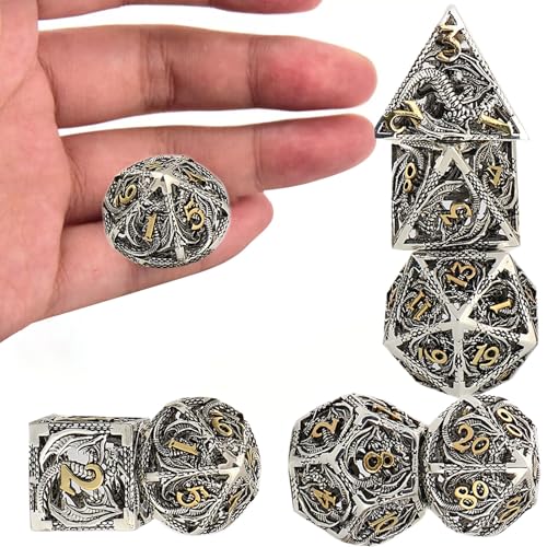 Vibhgtf 7-teiliges Würfel-Set – Set mit 7 Würfeln – Polyeder-Würfel aus Metall für Rollenspiele von Dungeons – hohles Design, Würfel-Set für Rollenspiele, mit Box Vibhgtf 7-teiliges Würfel-Set – Set mit 7 Würfeln – Polyeder-Würfel aus Metall für Rollenspiele von Dungeons – hohles Design, Würfel-Set für Rollenspiele, mit Box von Vibhgtf