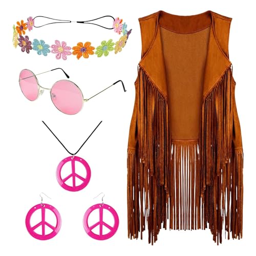 Vibhgtf Damen Kostüm Zubehör Sets | Damenkostüme - Hippie Accessoires Disco Outfits Modische Fransen Detail für Hippie-Partys von Vibhgtf