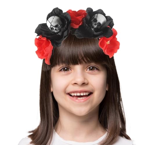 Vibhgtf Halloween-Stirnbänder für Frauen, Halloween-Blumen-Stirnband,Totenkopf Gothic Haarschmuck | Blumen-Stirnband für Mädchen, gruselige Urlaubs-Kopfbedeckung für Bühnenshows, Zeremonien von Vibhgtf