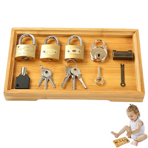 Vibhgtf Schlossset-Schlüsselspielzeug – Lernschlossschlüssel für – -Lernhilfe aus Holz, Geschenk für Kinder und Kleinkinder, Kindergarten, Heimschule, STEM-Spielzeug. Lernschlossschlüssel – L von Vibhgtf