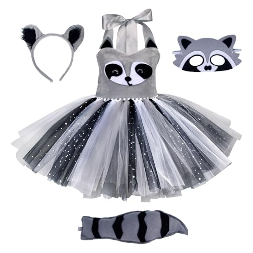 Vibhgtf Waschbär-Kostüm für Kinder, Tier-Waschbär-Cosplay-Kostüm,4-teiliges Set Mädchen-Outfit für Halloween - Weiches und bequemes Tier, passend für Kinder im von 6 Monaten bis 12 Jahren von Vibhgtf