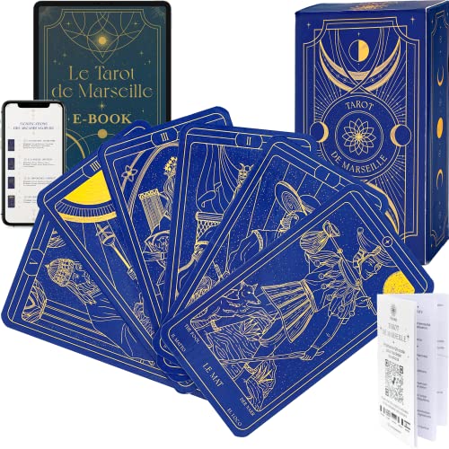 Vibratis Tarot Karten Set – Tarot de Marseille mit 78 Karten + Booklet & 196-seitigem E-Book – Perfekt für Anfänger & Wahrsagen von Vibratis