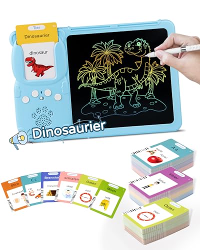 Vicalo Deutsch Lernspielzeug, Deutsch und Englisch Lernen für Kinder 1-6 Jahre, 510 Wörter Sprechende Flash-Karten mit LCD Schreibtablett, Montessori Interaktive Geschenk für Kind Geburtstag von Vicalo