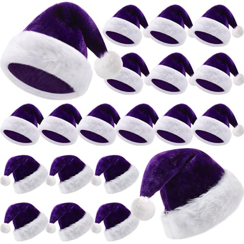 Vicenpal 20 Stück Weihnachtsmütze Nikolausmütze mit Komfortfutter Plüschkrempe Hüte für Erwachsene Xmas Party Weihnachtsmann Kostüm Unisex (lila) von Vicenpal