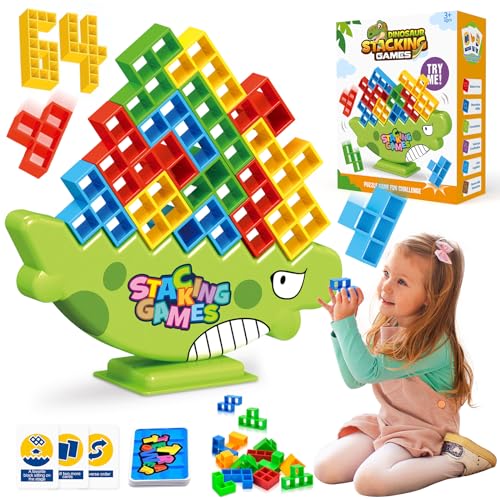 VichiPan 64 Stück Tetra Tower Spiel, Tetris Balance Spielzeug Tower Game für Kinder & Erwachsene, Balance Team Tower Spiele Game Stapelspiele für 2 Spieler oder mehr Familie, Partys, Reisen von VichiPan