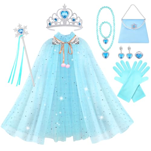 Vicloon 11 Stück Mädchen Prinzessin Kleid, Mädchen kostüm mädchen mit Krone & Zauberstab, mädchen kostümWeihnachten Halloween Verkleidung Fasching Cosplay Geburtstag Partykleid(Blau) von Vicloon