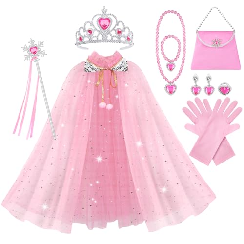 Vicloon 11 Stück Mädchen Prinzessin Kleid, Mädchen kostüm mädchen mit Krone & Zauberstab, mädchen kostümWeihnachten Halloween Verkleidung Fasching Cosplay Geburtstag Partykleid(Rosa) von Vicloon