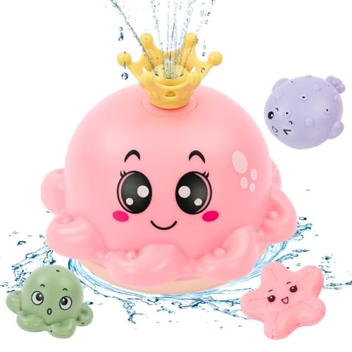 Vicloon Badewannenspielzeug, Baby Badespielzeug, Oktopus Badewanne Spielzeug mit LED Licht, Automatischer Wasserstrahl Pool Spielzeug Kinder, Geschenk für Baby Kinder ab 1 2 3 Jahr - rosa von Vicloon