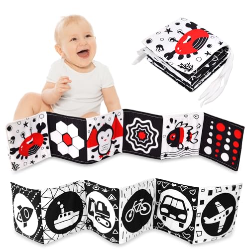 Vicloon Black & White Stoff-Buch,Bilderbuch aus Stoff,Baby Spielzeug 0 6 Monate,Wahrnehmungs-Lernspielzeug,Geschenke für Babys -Alphabet &Transportstil… von Vicloon