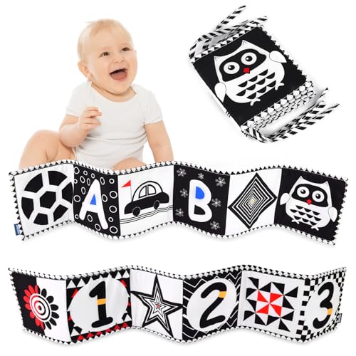 Vicloon Black & White Stoff-Buch,Bilderbuch aus Stoff,Baby Spielzeug 0 6 Monate,Wahrnehmungs-Lernspielzeug,Geschenke für Babys -Alphabet&Zahlenstil von Vicloon