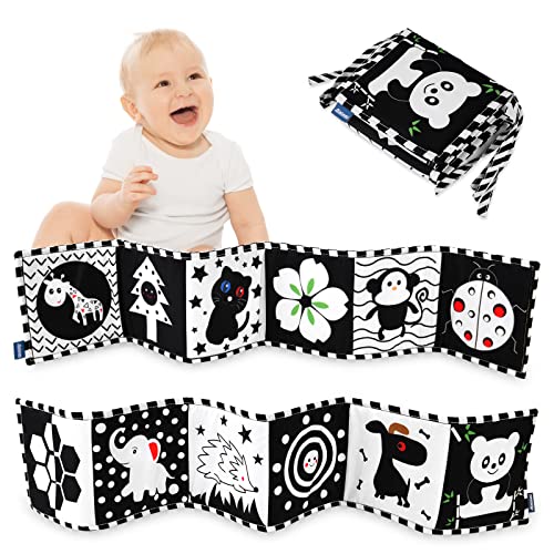 Vicloon Black & White Stoff-Buch,Bilderbuch aus Stoff,Baby Spielzeug 0 6 Monate,Wahrnehmungs-Lernspielzeug,Geschenke für Babys -Tierstil von Vicloon