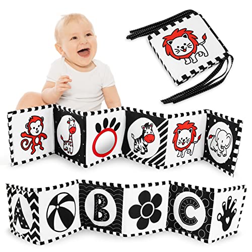 Vicloon Black & White Stoff-Buch,Bilderbuch aus Stoff mit Spiegeln,Zahlenlernspielzeug für Kleinkinder,Wahrnehmungs-Lernspielzeug,Geschenke für Babys… von Vicloon