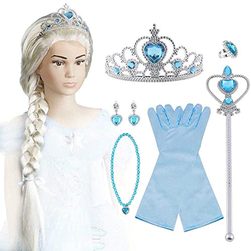 Vicloon ELSA Set, ELSA Handschuhe, Pfirsichherz Krone, Zauberstab, Halskette, Ring, Ohrring, Clip-On Toupet, Set von 9 von Vicloon