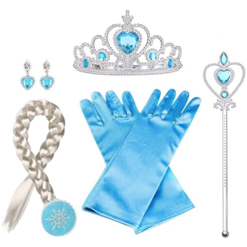 Vicloon ELSA Frozen Set, Krone Zauberstab Blau Handschuhe Haare Halskette Ring Ohrringe Set von Vicloon