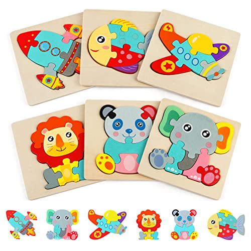 Vicloon Kinder Holzpuzzle, 6 Pcs Lebendiger Hintergrund Steckpuzzle Holz Montessori Spielzeug, 3D Ungiftig Tier Puzzle Lernspielzeug Weihnachten Geburtstag Geschenk für 2 3 4 5 Baby Kinder von Vicloon