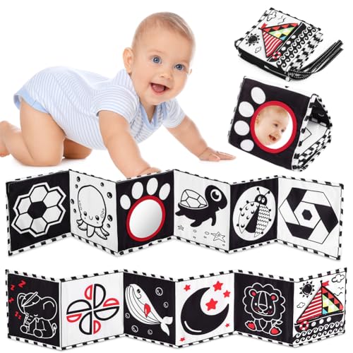 Vicloon Kontrastbuch Baby, Soft Bilderbuch aus Stoff mit Spiegeln, Schwarz Weiß Doppelseitig Baby Stoffbuch, Wahrnehmungs-Lernspielzeug,Neugeborenes Lernspielzeug Spielzeug Geschenk Vicloon Kontrastbuch Baby, Soft Bilderbuch aus Stoff mit Spiegeln, Schwarz Weiß Doppelseitig Baby Stoffbuch, Wahrnehmungs-Lernspielzeug,Neugeborenes Lernspielzeug Spielzeug Geschenk von Vicloon
