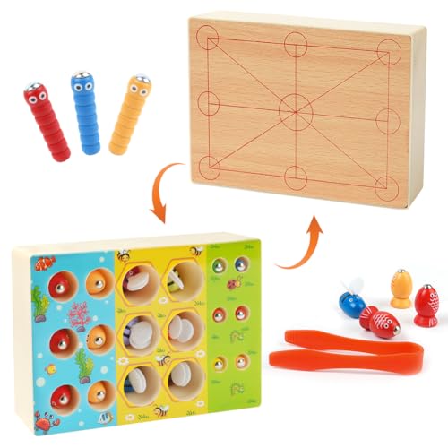 Vicloon Magnetisches Angelspiel, 4 in 1 Angeln Spielzeug Montessori Spielzeug ab 2 Jahre Kinderspielzeug Holz Magnetspiel Motorikspielzeug Holz Angelspiel ab 2 Jahre Pädagogischem Spielzeug Geschenk von Vicloon