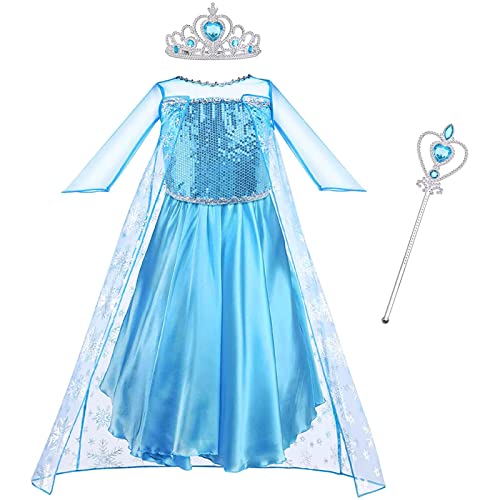 Vicloon elsa kleid, 3pcs elsa kostüm mädchen mit Diademe & Zauberstab, mädchen kostümWeihnachten Halloween Verkleidung Fasching Karneval Cosplay Geburtstag Partykleid(110) von Vicloon