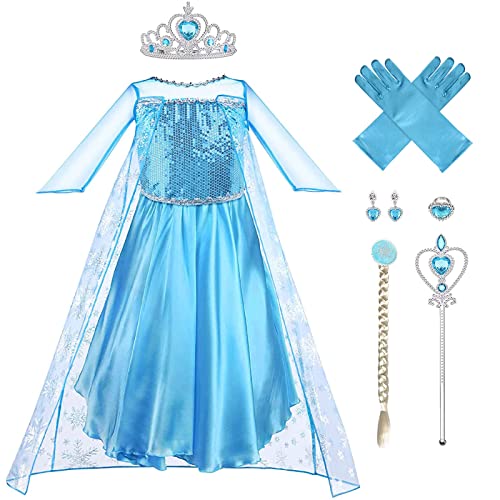 Vicloon ELSA Kleid, ELSA kostüm mädchen mit Diademe & Zauberstab, mädchen kostümWeihnachten Halloween Verkleidung Fasching Karneval Cosplay Geburtstag Partykleid von Vicloon