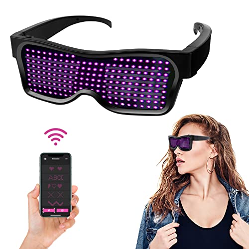 Victop LED Partybrille für Männer Frauen Light Up LED Brille Programmierbar Leuchtbrille Bluetooth Rave Brille Schrift Visor Glasses mit Text Graffiti Animation Rhythmus für Festival Cosplay Bar Club von Victop