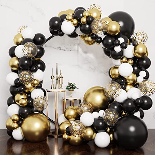 Victse Ballonbogen-Set, goldfarben, Schwarz, 133 Stück, Luftballons, Gold, Dekoration für Geburtstagsfeier, Metallic, Ballongirlande, Set mit schwarzen Luftballons, Konfetti, Kit Girlande Ballon von Victse