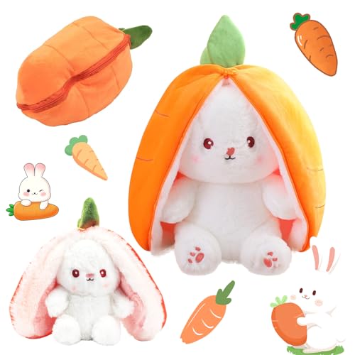 Hasen Verstecken Osterhase Kuscheltier Flip Karotte Erdbeer Plüsch Spielzeug Plüschtier Hase Stofftier Erdbeeren Karotten Hase mit Reißverschluss Ostergeschenke Für Kinder, Jungen, Mädchen(Orange) von VidFair