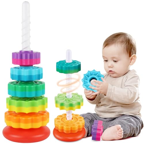 Spinning Stacking Spielzeug Baby Sensory Spin Gears Stacking Ringe Stapler Regenbogenturm Montessori Stackspielzeug Frühes pädagogisches Lernspielzeug für Kleinkinder 12 Monate+ 1-3 Jahre alt (5PCS) von VidFair