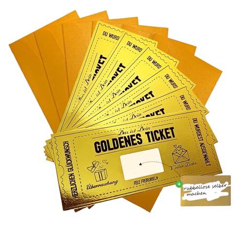 6 Stück Goldenes Ticket rubbellose Gutscheinkarte wunschgutschein Reisegutschein Gutschein zum selber ausfüllen eburtstagskarte Goldenes Ticket mit Umschlag Geschenk Idee für Freundin,Mama,Kind von Viechoes