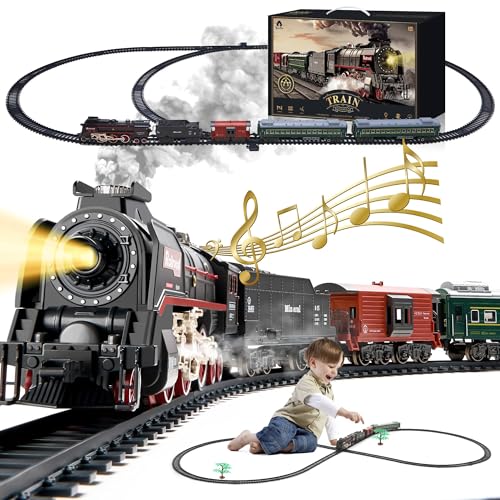 Zug-Set mit mehr Gleisen & Waggons, Deluxe Classic Train Toys mit Rauch, Licht und Sound, Weihnachtszug Sets für Rund um den Baum, Spielzeugzug Set für 3 4 5 6 7 8+ Jahre alte Jungen Kleinkinder von VigorFun