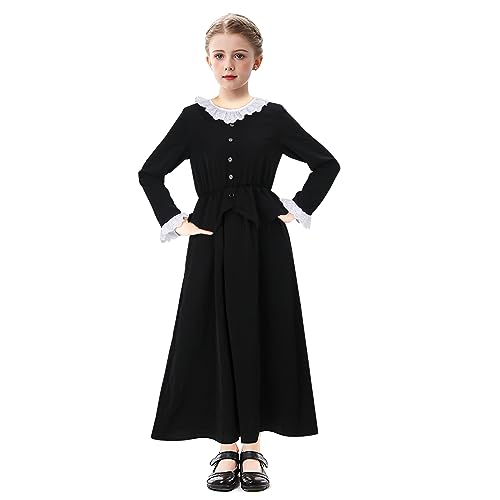 Vikidoky Harriet Tubman-Kleid für Kinder, Mädchen, gerüscht, Puppenhalsband, Schwarz, Sklavenknopf, Outfit, Halloween, Cosplay, Anzug (110) von Vikidoky