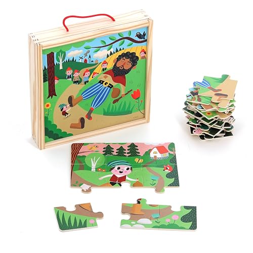 Vilac 7631 Set mit 4 Puzzles aus Holz, Le Petit Poucet – Ingela P.Arrhenius, Mehrfarbig von Vilac