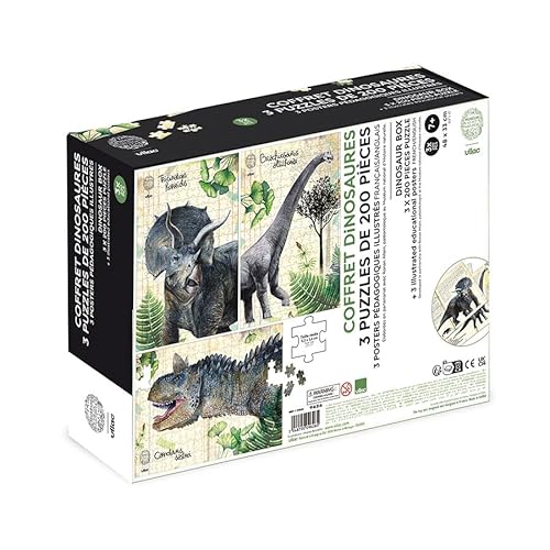 Vilac 9626 Dinosaurier-Puzzles mit Postern, 3 Stück, Mehrfarbig von Vilac