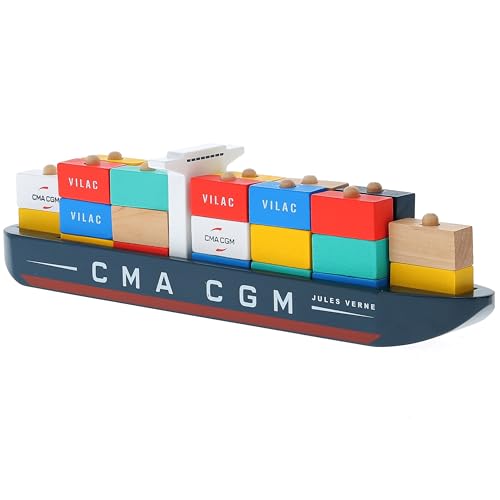 Vilac 2315 Containerschiff, Frachtschiff (Modell Jules Verne), Cargo Ship (40 x 6.5 x 10 cm) von Vilac