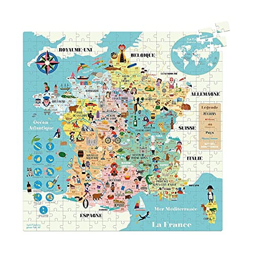 Vilac Karte de France Puzzle 300 Stück Ingela P.A – ab 8 Jahren – 7618, Mehrfarbig von Vilac