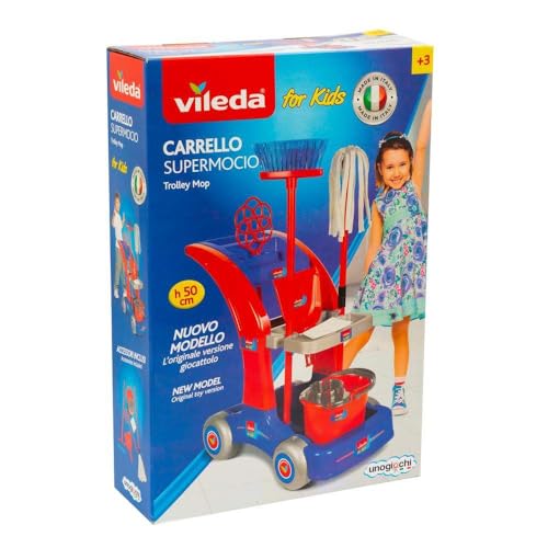 Vileda, Maxi-Haushaltswagen, 7-teilig, Trolley, großes Modell, Besen, Schaufel, Eimer, Mopp, Klatsche und Tuch, Reproduktion, Spielzeug für Kinder ab 3 Jahren, VLE00 Vileda, Maxi-Haushaltswagen, 7-teilig, Trolley, großes Modell, Besen, Schaufel, Eimer, Mopp, Klatsche und Tuch, Reproduktion, Spielzeug für Kinder ab 3 Jahren, VLE00 von Vileda