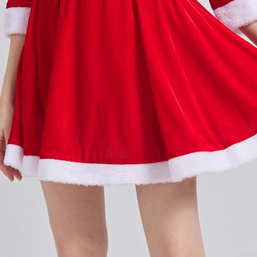 Stilvolles rotes Samtkleid mit Kapuze für Damen, ideal für Weihnachtsfeiern und Cosplay (2XL, Rot) von Vilgftyiet