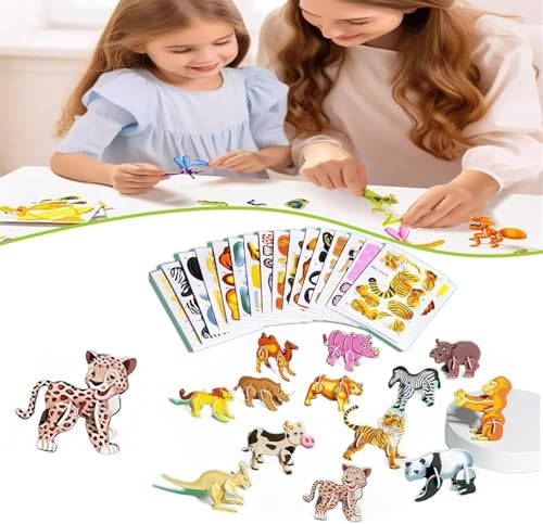 Flowarmth Pädagogisches 3D-Cartoon-Puzzle, Flowarmth-Puzzle, Pädagogisches 3D-Cartoon-Flowarmth-Puzzle for Kinder, DIY-Kunsthandwerk for Jungen und Mädchen(Animals-25pcs) von Vimlo