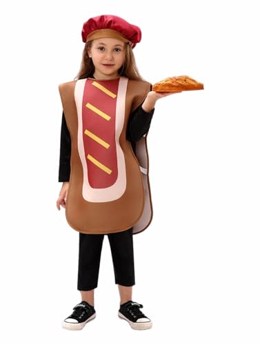 Vimlo Halloween Frühstück Essen Kostüm Kinder Junge Mädchen Lustige Pizza Overall Halloween Cosplay Party Schule Show Kleidung(Hot Dogs,L) von Vimlo