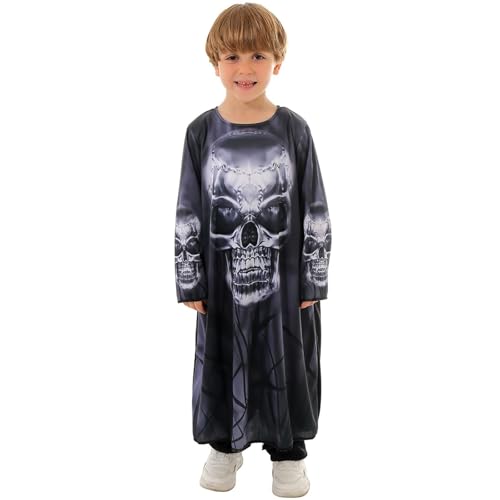 Vimlo Halloween-Kostüm for Kinder, Cosplay Sensenmann, langes Kleid, Umhang, Robe, Halloween-Sensenmann-Kostüm for Jungen und Mädchen(Black Robe Set,L) von Vimlo